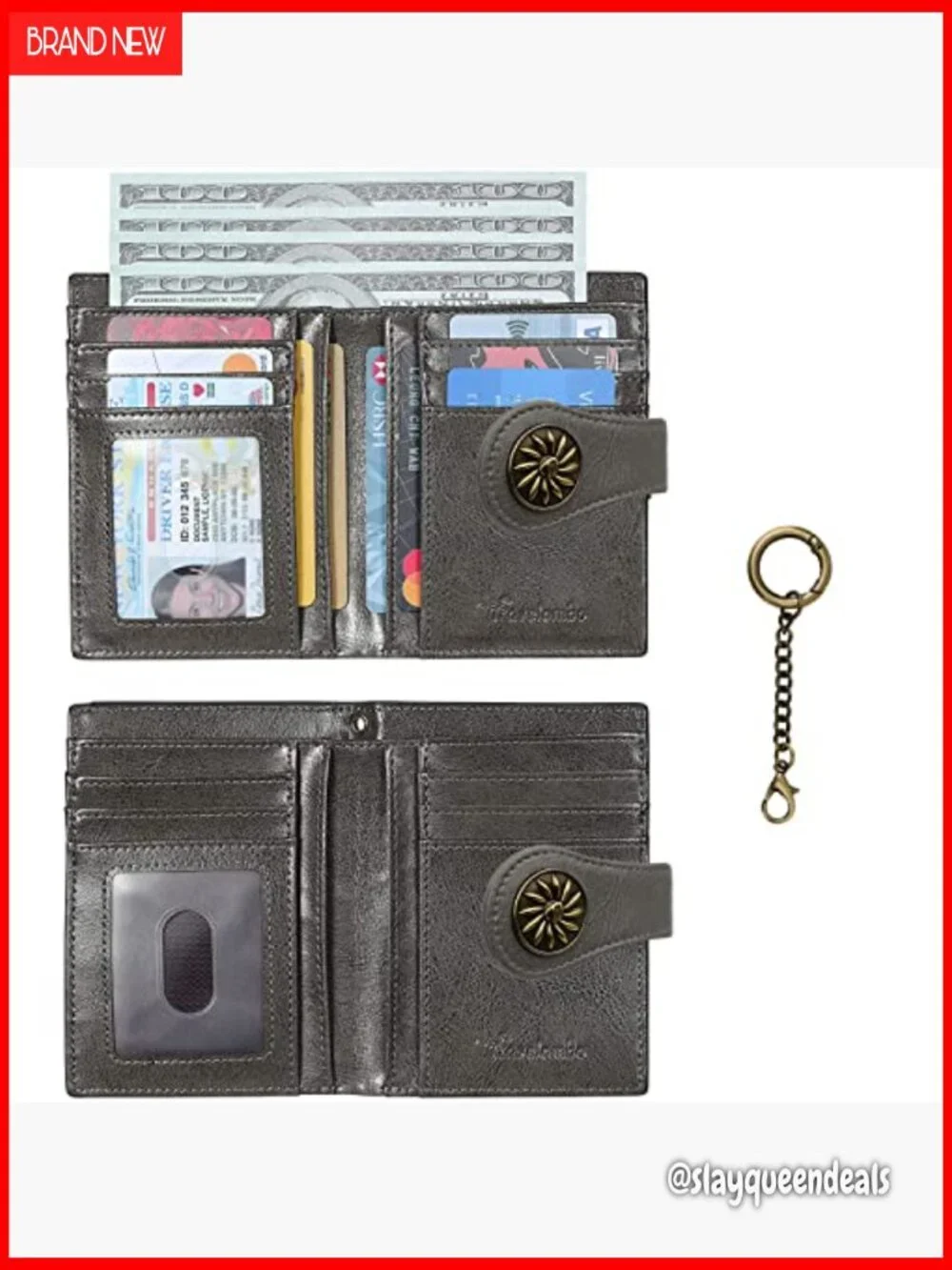 Small RFID Blocking Bifold Wallet with Wristlet and Coin Pocket